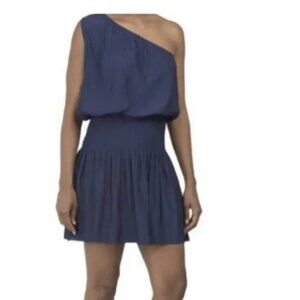Ramy Brook Leila Navy One Shoulder Mini Dress NWT